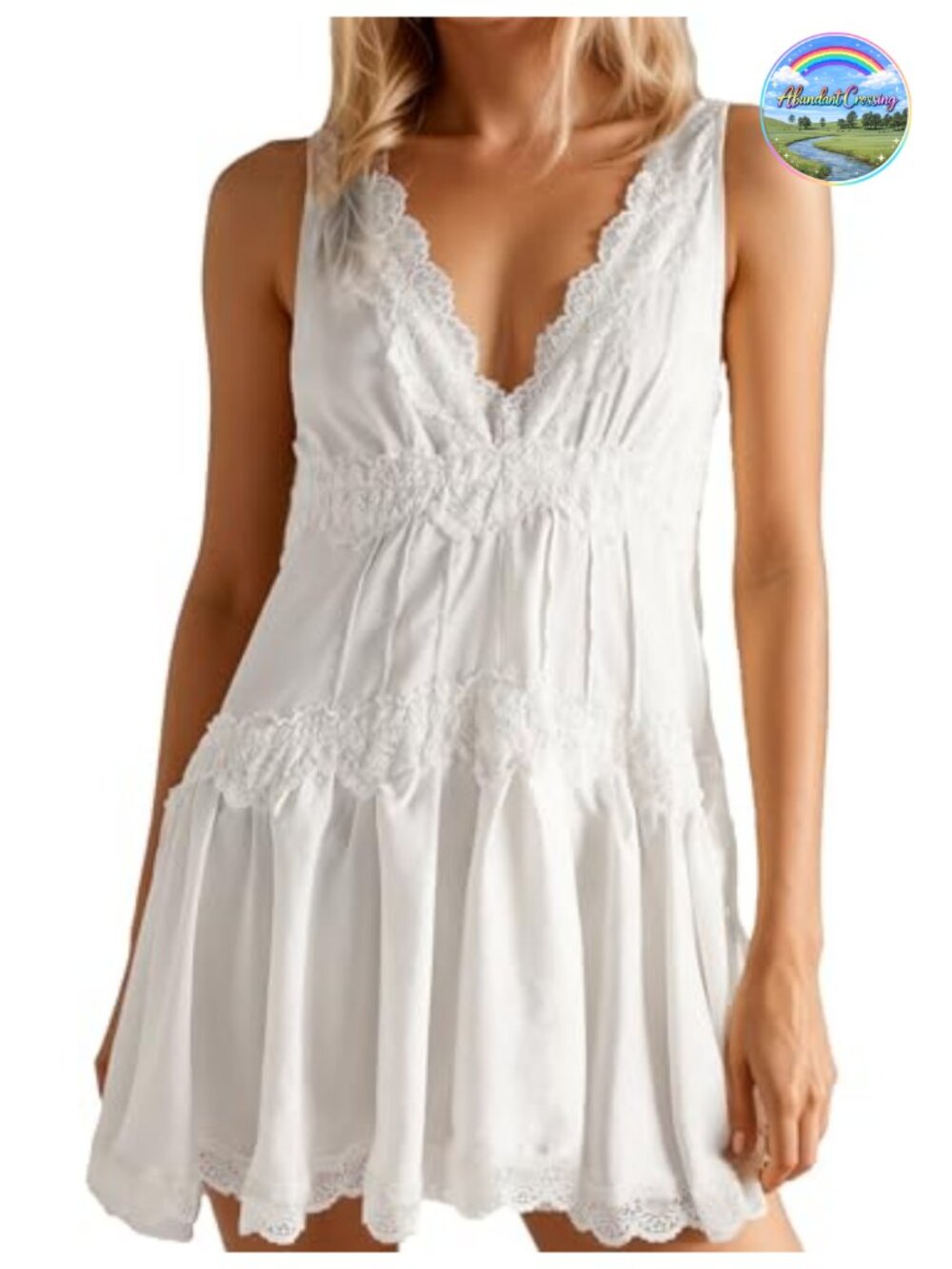 Silky Slip Mini Dress V-Neck Lace Trim Y2K Boho Summer Swing